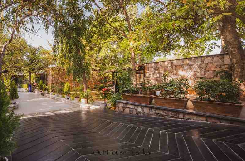 Evening lounge area at OutHouse Pushkar